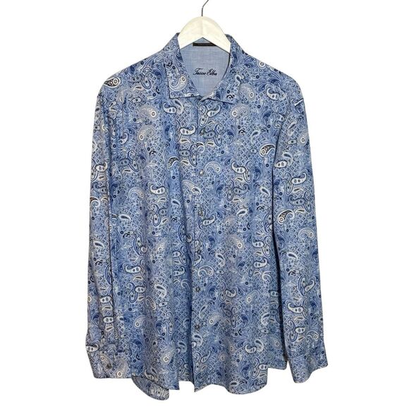 Tasso Elba light blue paisley button down shirt - XXL - Picture 1 of 7